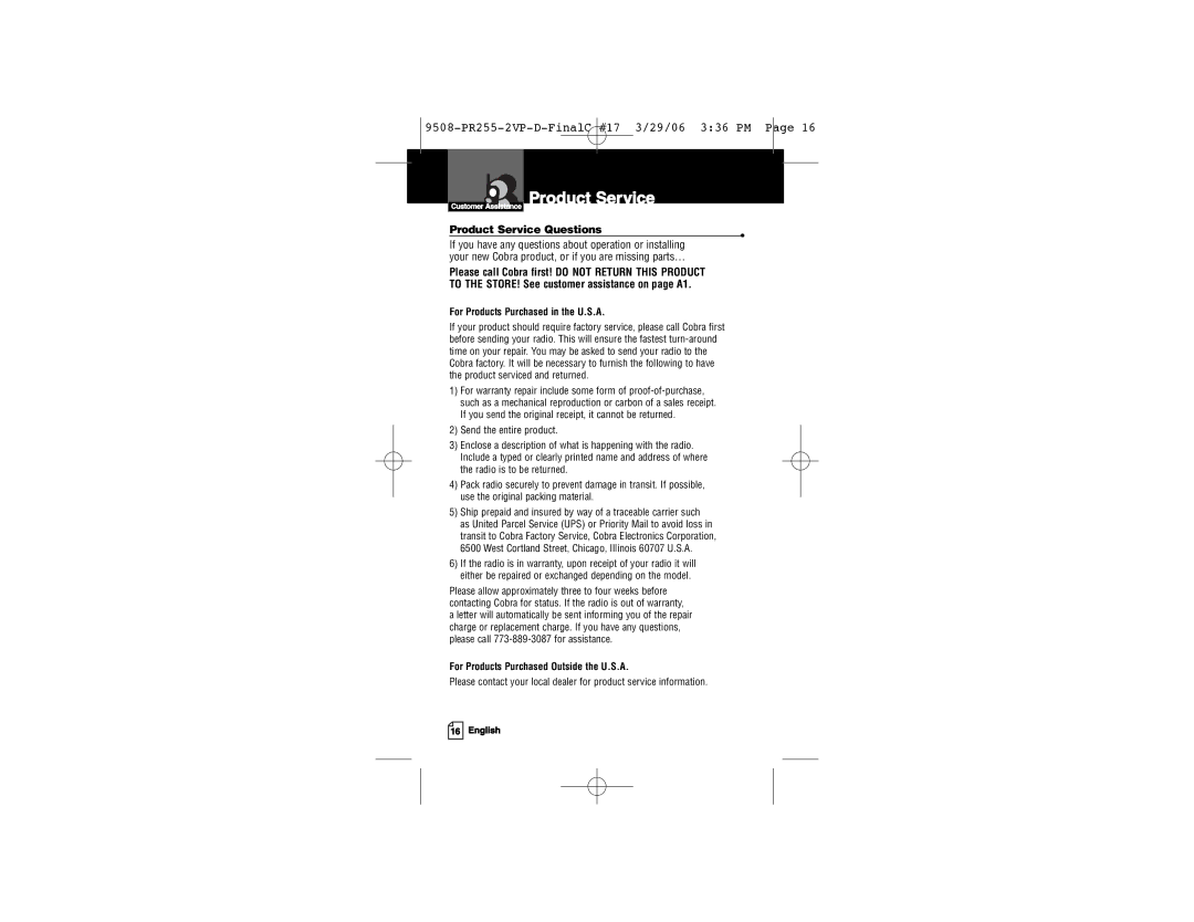 Cobra Electronics PR 255 VP owner manual Product Service Questions 