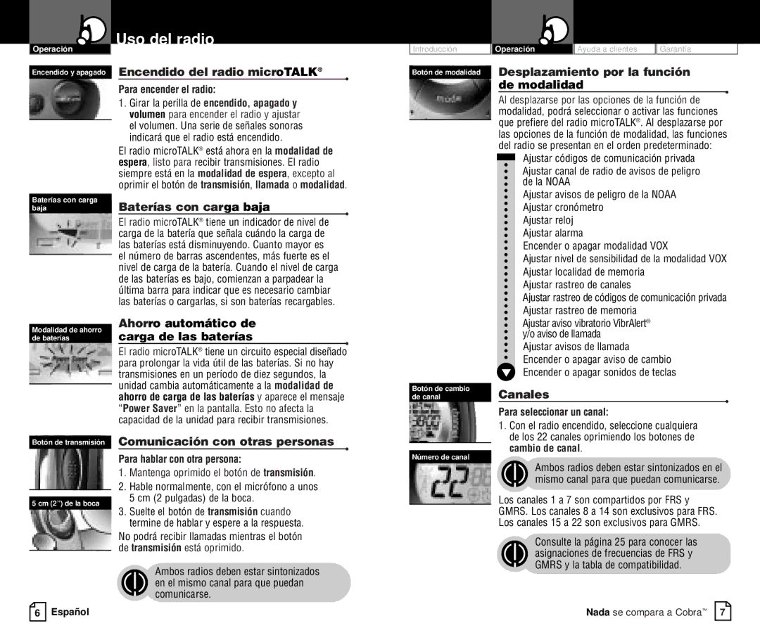 Cobra Electronics PR 4200-2 WX VP owner manual Uso del radio 