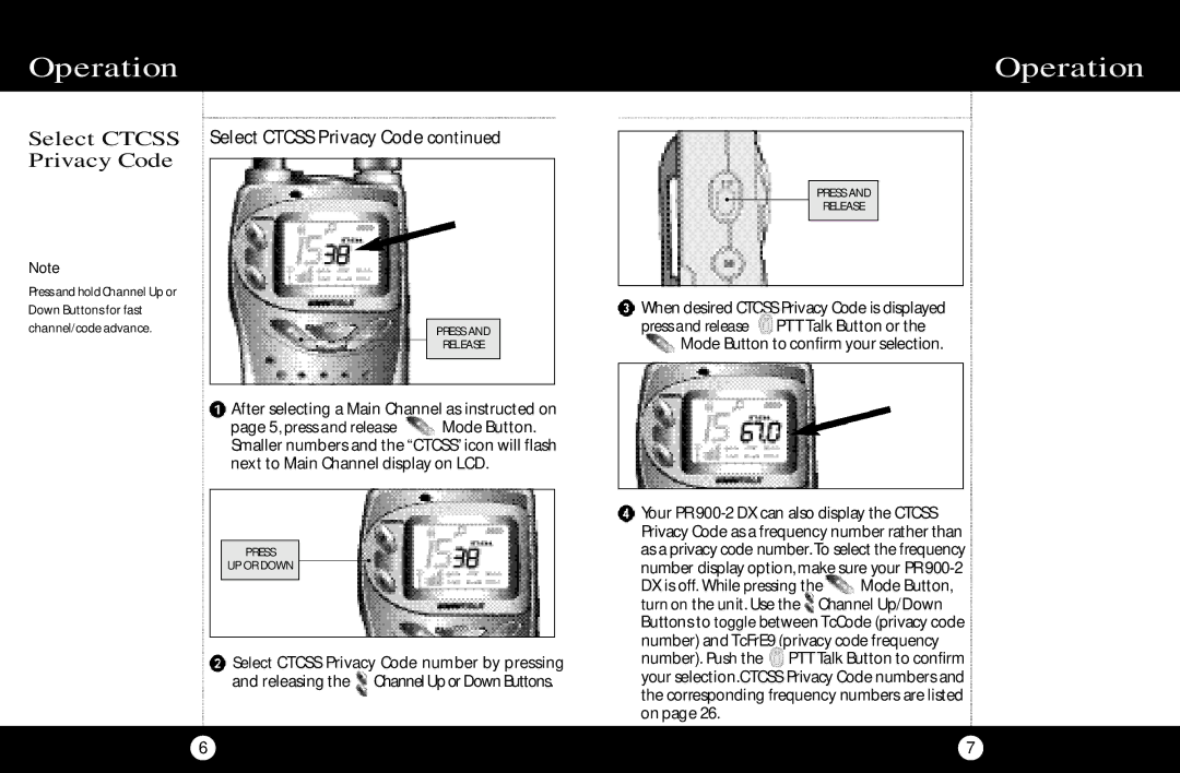 Cobra Electronics PR 900 DX operating instructions Select Ctcss Select Ctcss Privacy Code Privacy Code 