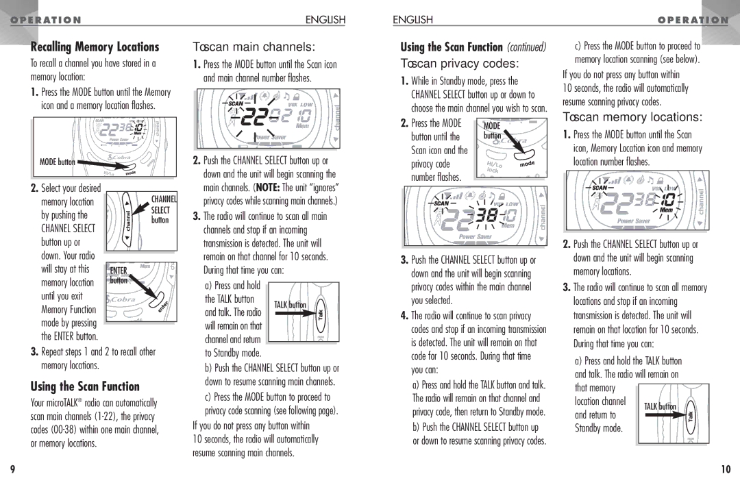 Cobra Electronics PR 950 DX operating instructions Using the Scan Function 