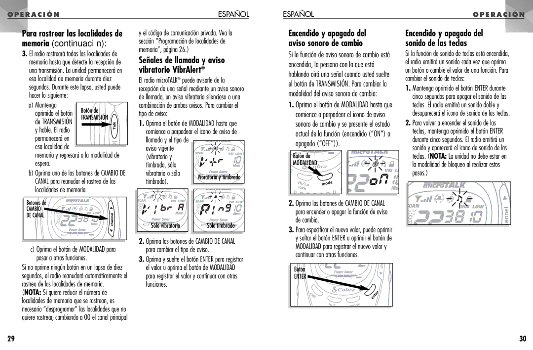 Cobra Electronics PR 955 DX operating instructions Encendido y apagado del, Sonido de las teclas, De cambio 