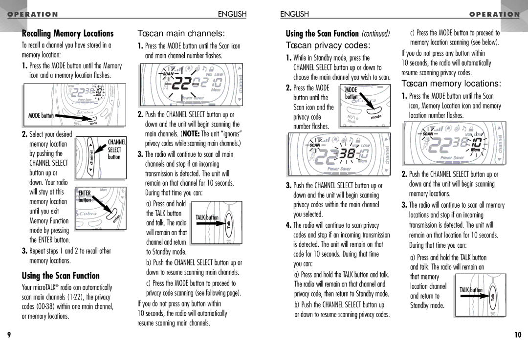 Cobra Electronics PR 955 DX operating instructions Using the Scan Function 