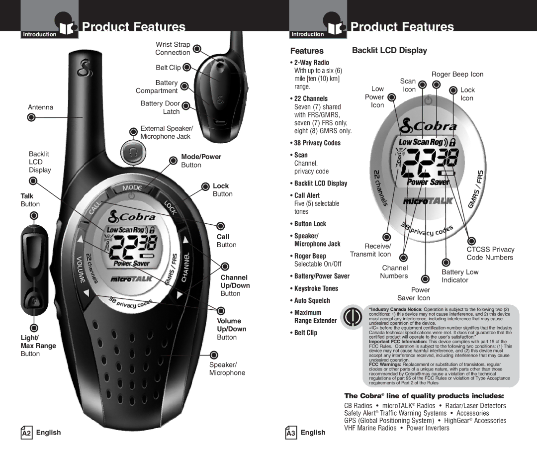 Cobra Electronics PR245 owner manual Product Features 