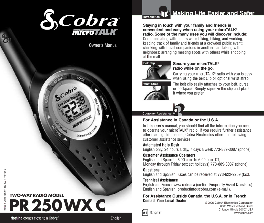 Cobra Electronics PR250WX C owner manual Making Life Easier and Safer 