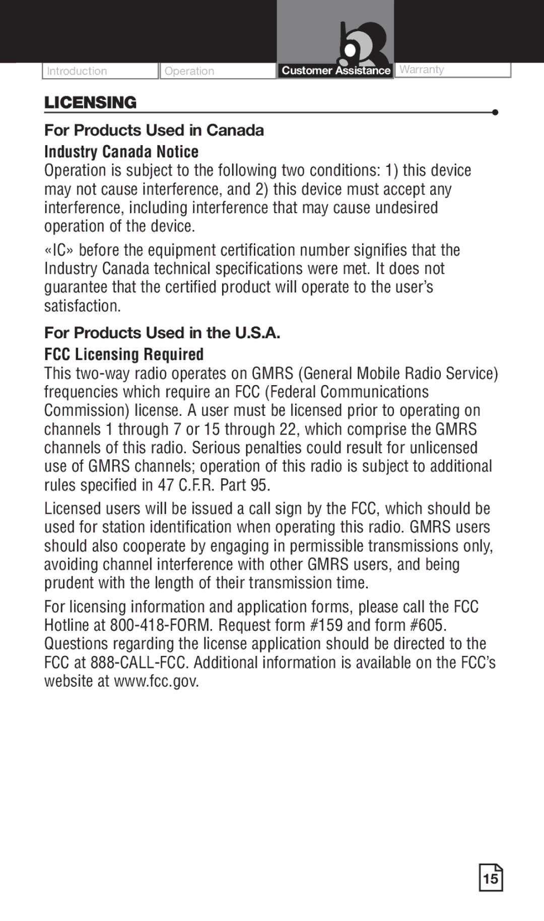 Cobra Electronics PR260 WXC owner manual Licensing 