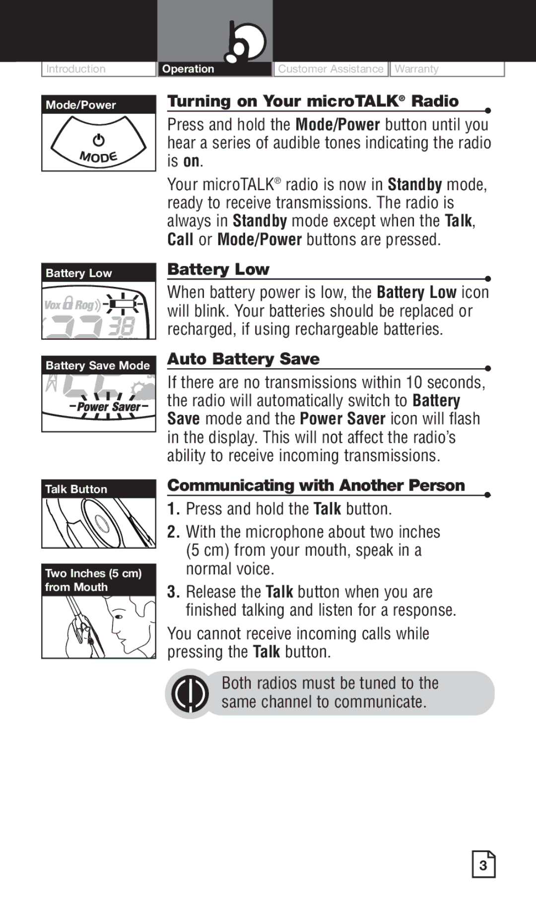 Cobra Electronics PR260 WXC owner manual Auto Battery Save, Communicating with Another Person 