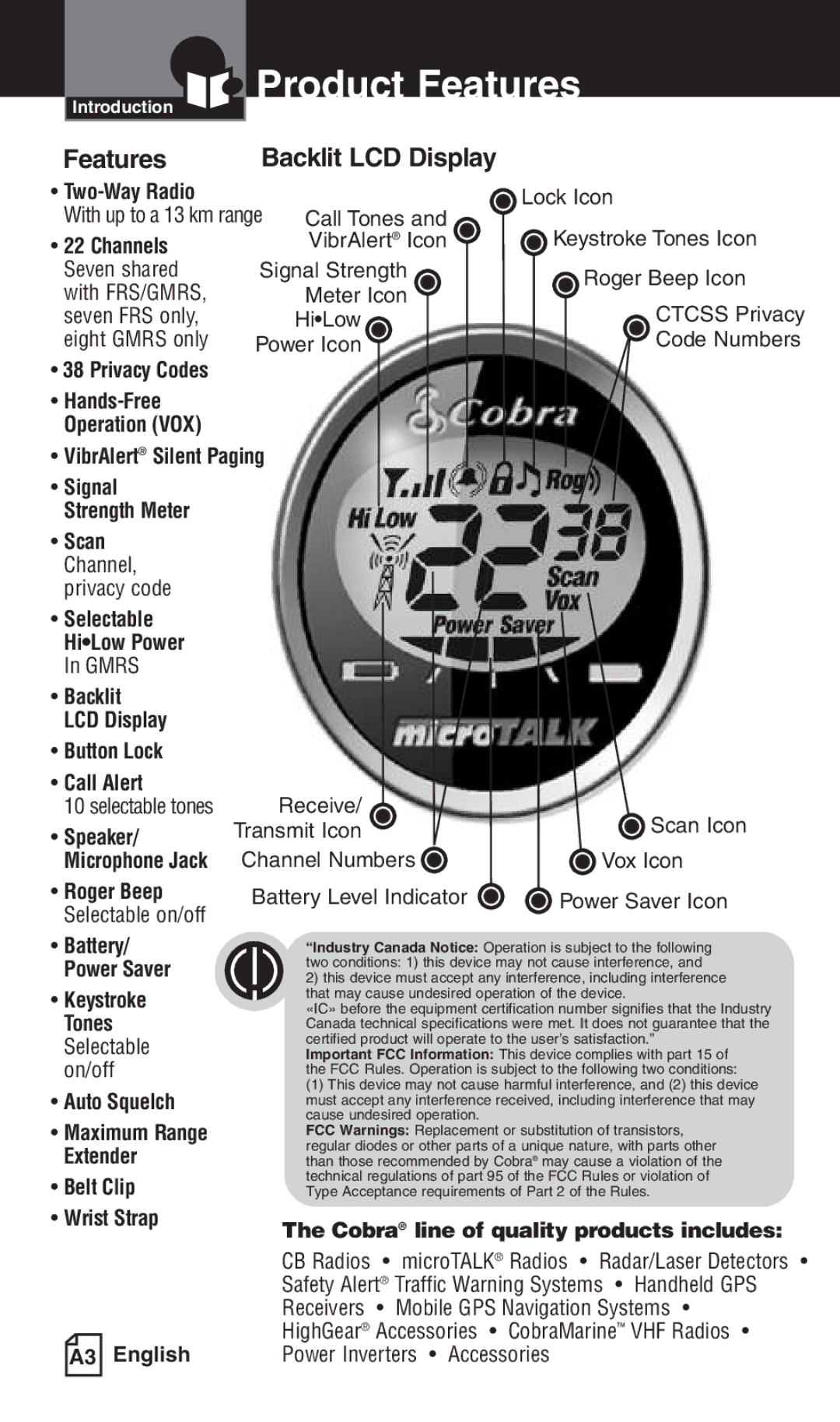 Cobra Electronics PR3000DXC owner manual Features 