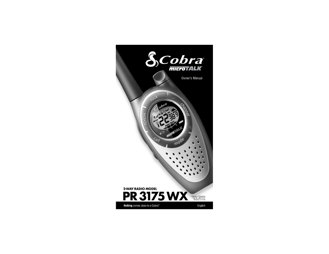 Cobra Electronics PR3175WX owner manual PR 3175 WX 