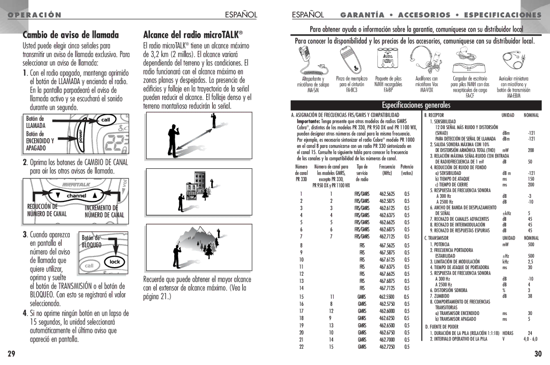 Cobra Electronics PR330 operating instructions Cambio de aviso de llamada, Oprima y suelte 