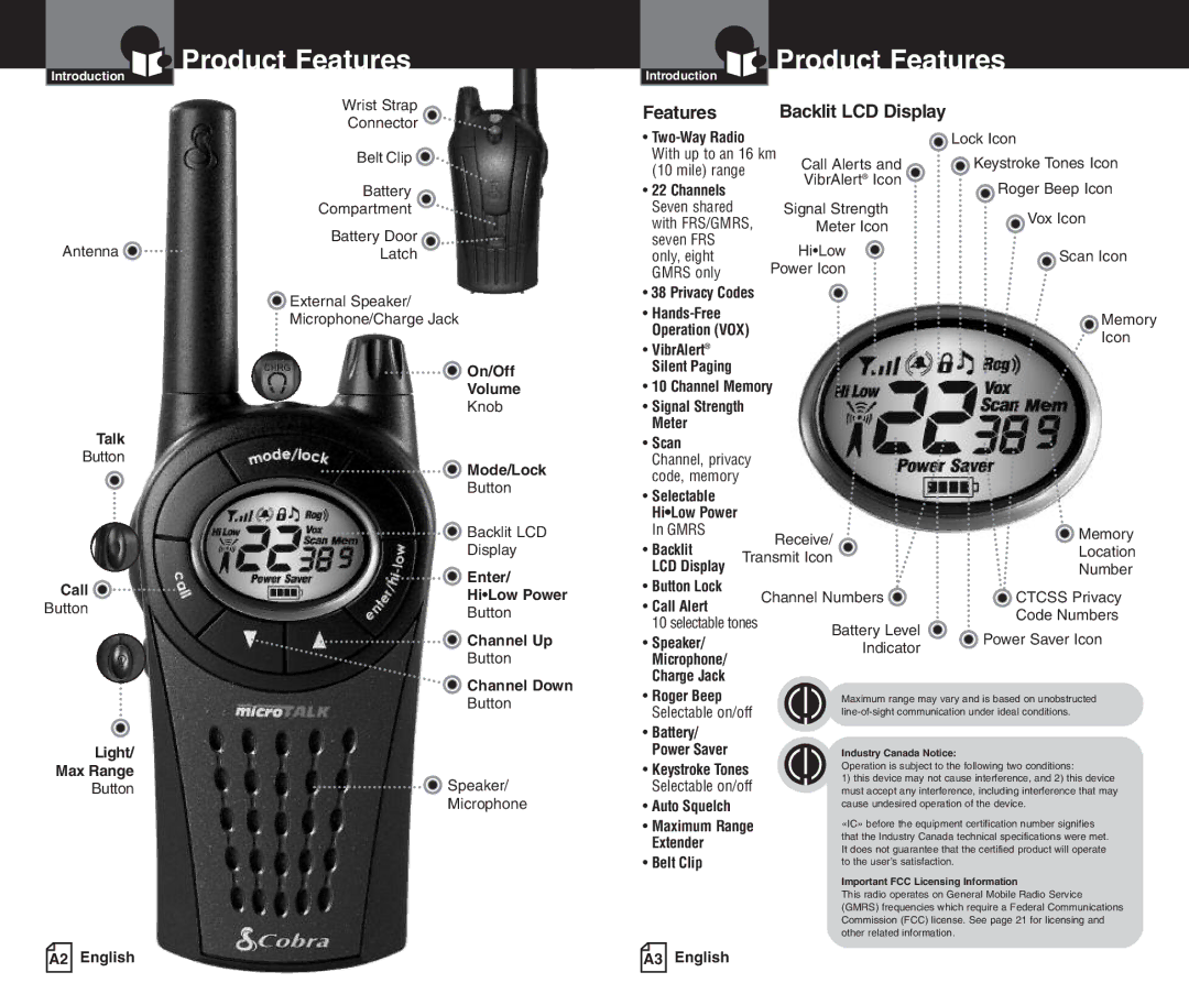 Cobra Electronics PR3500DX owner manual Product Features, Backlit LCD Display 