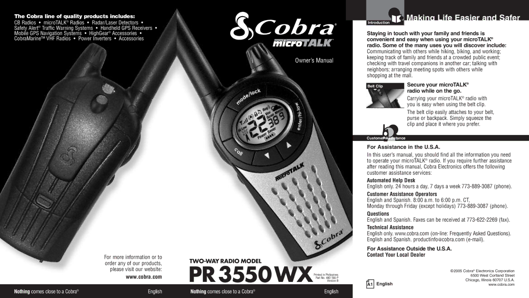 Cobra Electronics PR3550WX owner manual Making Life Easier and Safer 