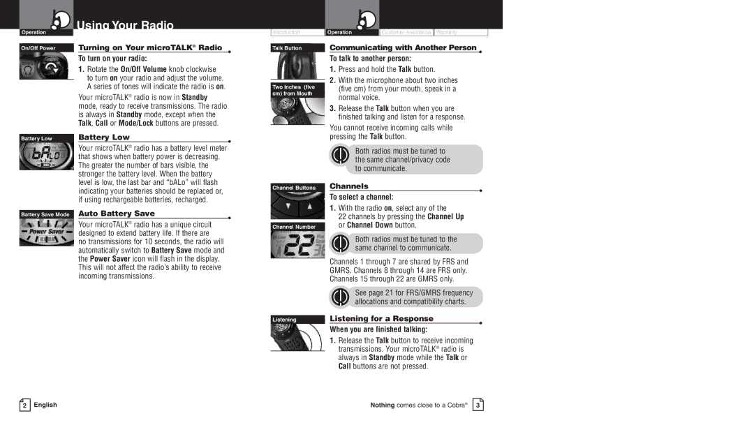 Cobra Electronics PR3550WX owner manual Using Your Radio 