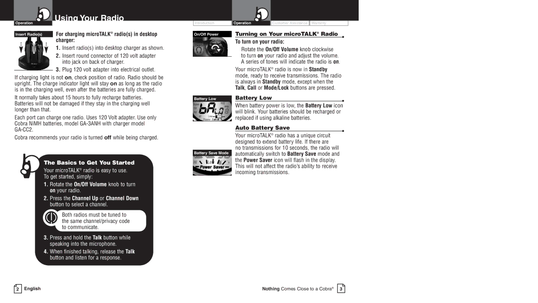 Cobra Electronics PR3800DX owner manual Using Your Radio, Insert radios into desktop charger as shown 