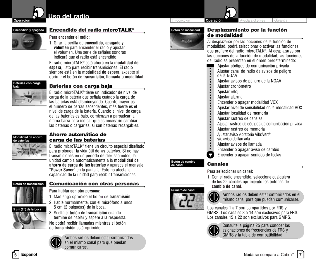 Cobra Electronics PR4200WX owner manual Uso del radio 