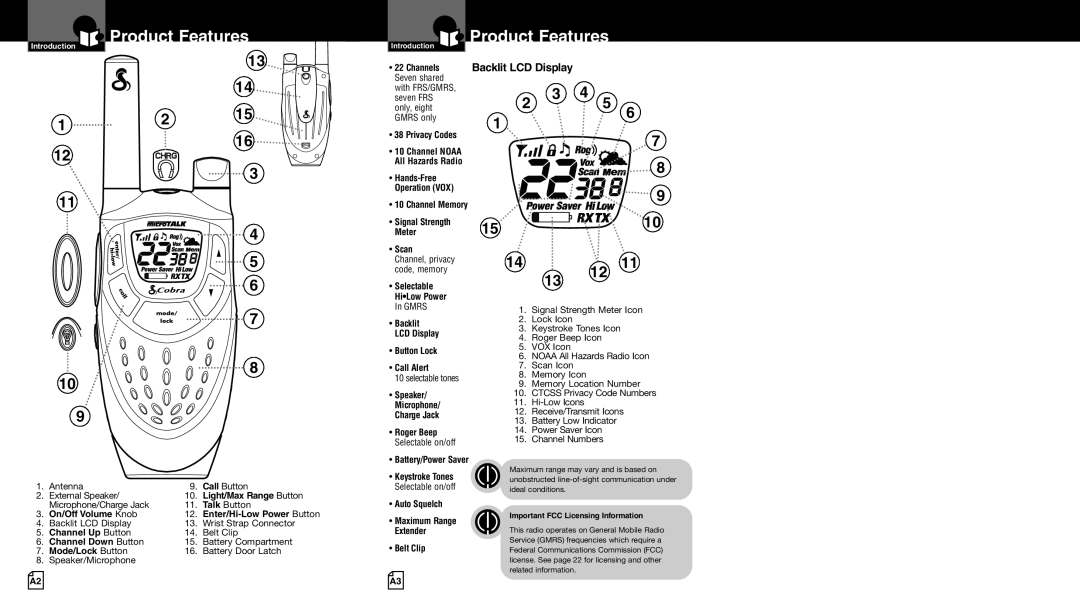 Cobra Electronics pr4500wx owner manual Product Features, Mode/Lock Button 