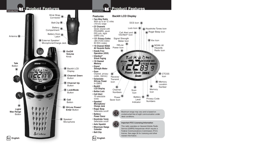 Cobra Electronics PR4750wx owner manual Product Features 