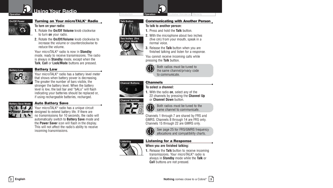 Cobra Electronics PR4750wx owner manual Using Your Radio 