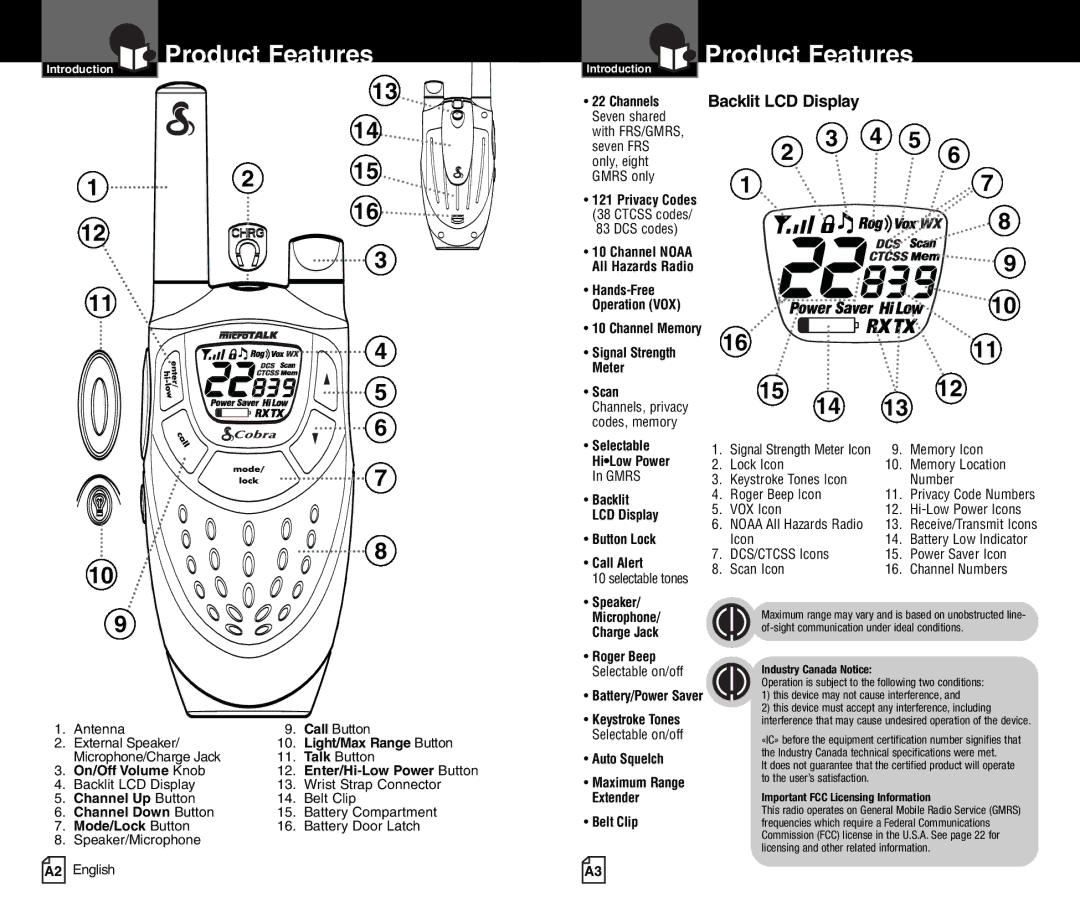 Cobra Electronics PR4800WXC owner manual Product Features, Mode/Lock Button 