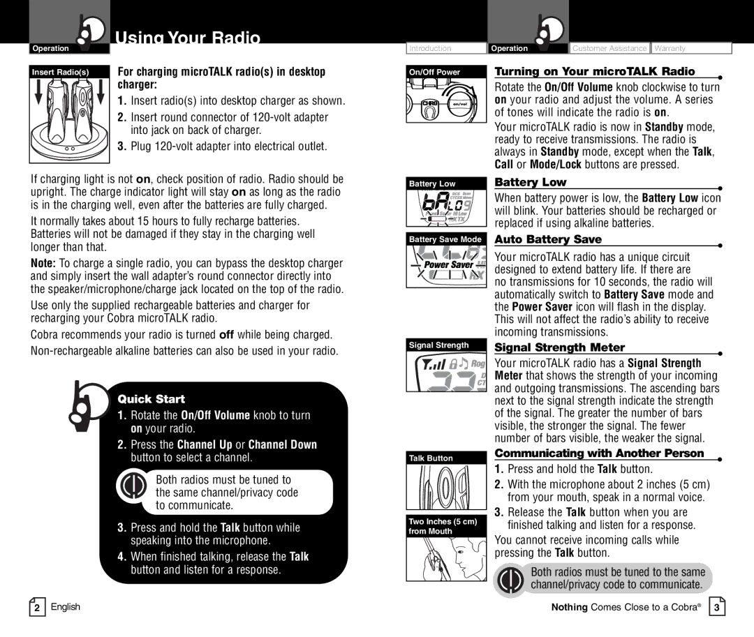 Cobra Electronics PR4800WXC owner manual Using Your Radio, For charging microTALK radios in desktop charger 