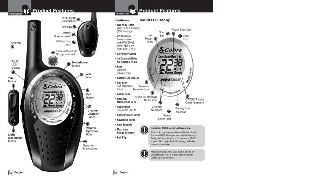 Cobra Electronics PR590WX owner manual Product Features 