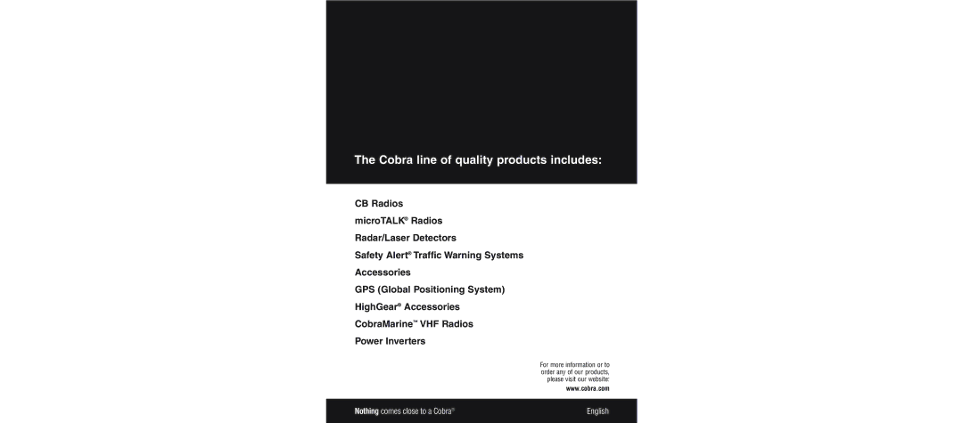 Cobra Electronics XRS 9600 operating instructions Cobra line of quality products includes, CB Radios 