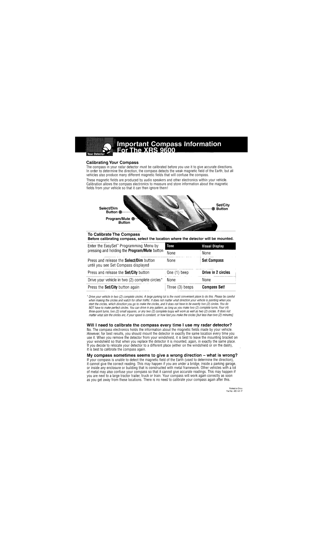 Cobra Electronics XRS 9600 operating instructions 