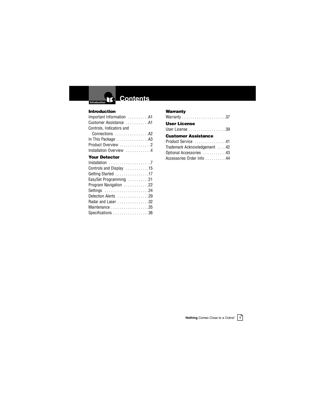 Cobra Electronics XRS R7, XRS R9G manual Contents 