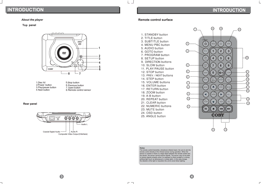 COBY electronic DVD-209, 907-DVD2-0912-00R, 209SS manual Standby button 