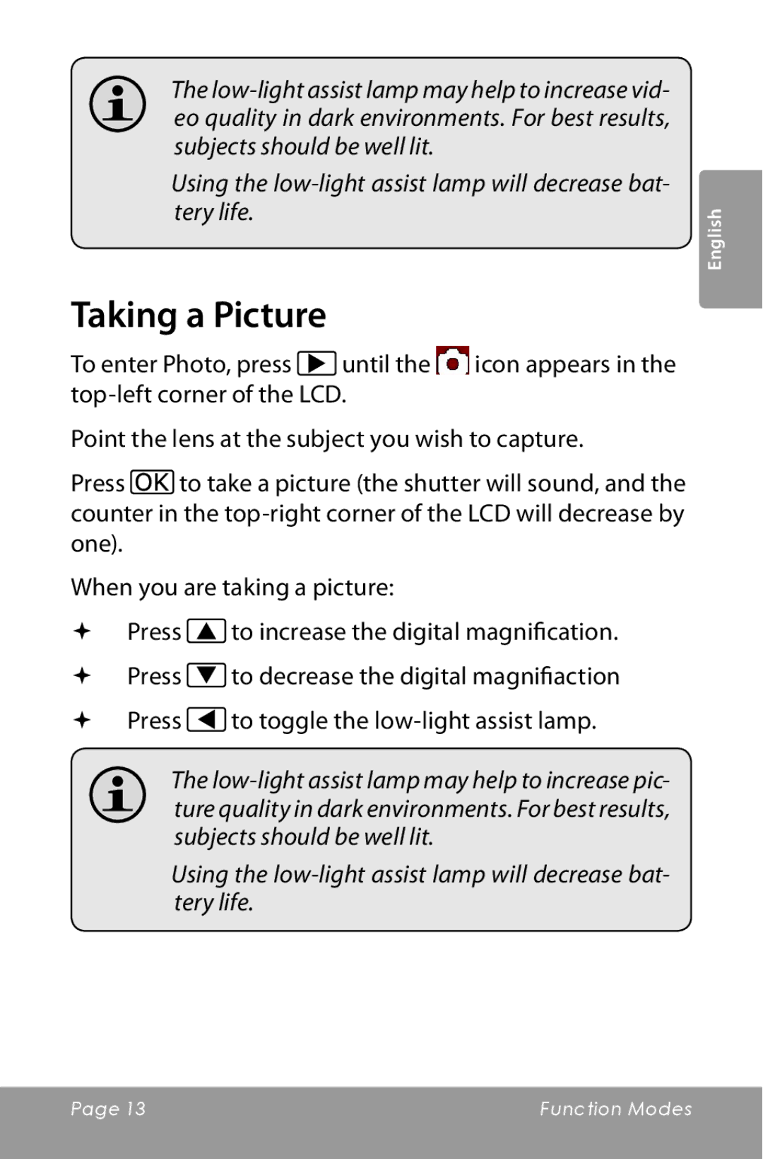 COBY electronic CAM3000 instruction manual Taking a Picture 