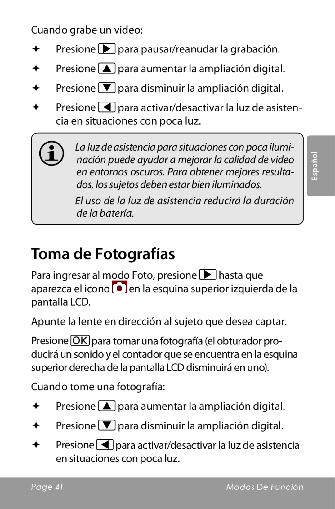 COBY electronic CAM3000 instruction manual Toma de Fotografías 