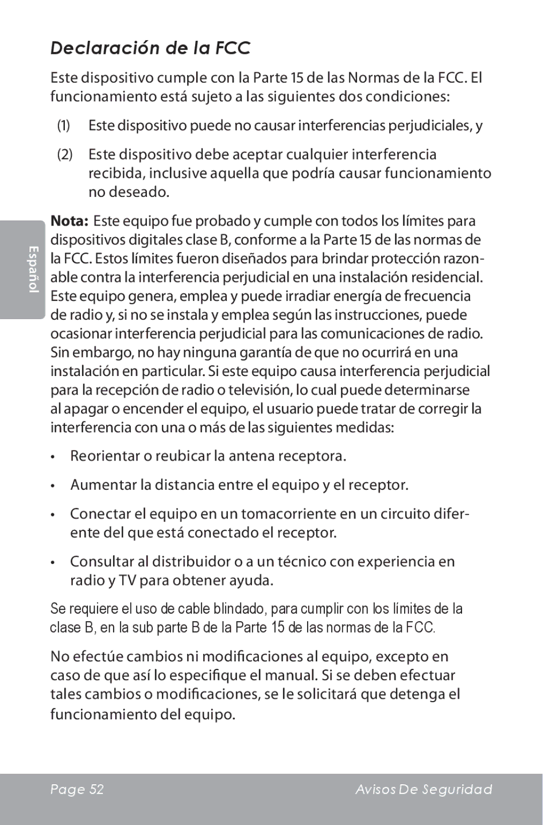 COBY electronic CAM3000 instruction manual Declaración de la FCC 