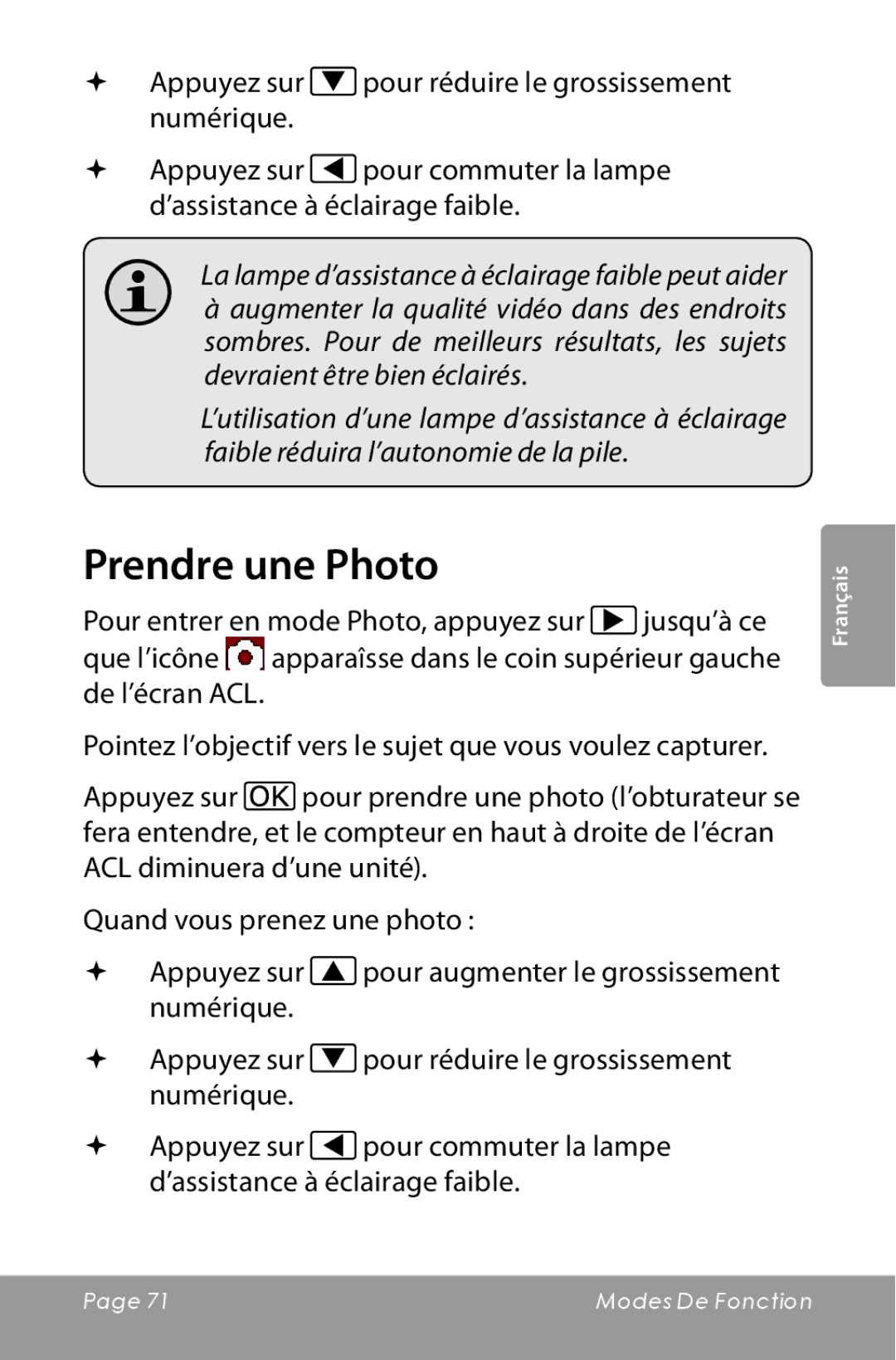 COBY electronic CAM3000 instruction manual Prendre une Photo 