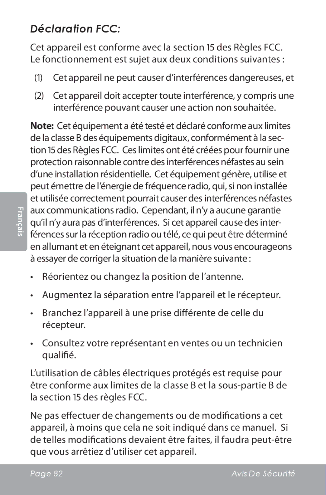 COBY electronic CAM3000 instruction manual Déclaration FCC, Cet appareil ne peut causer d’interférences dangereuses, et 