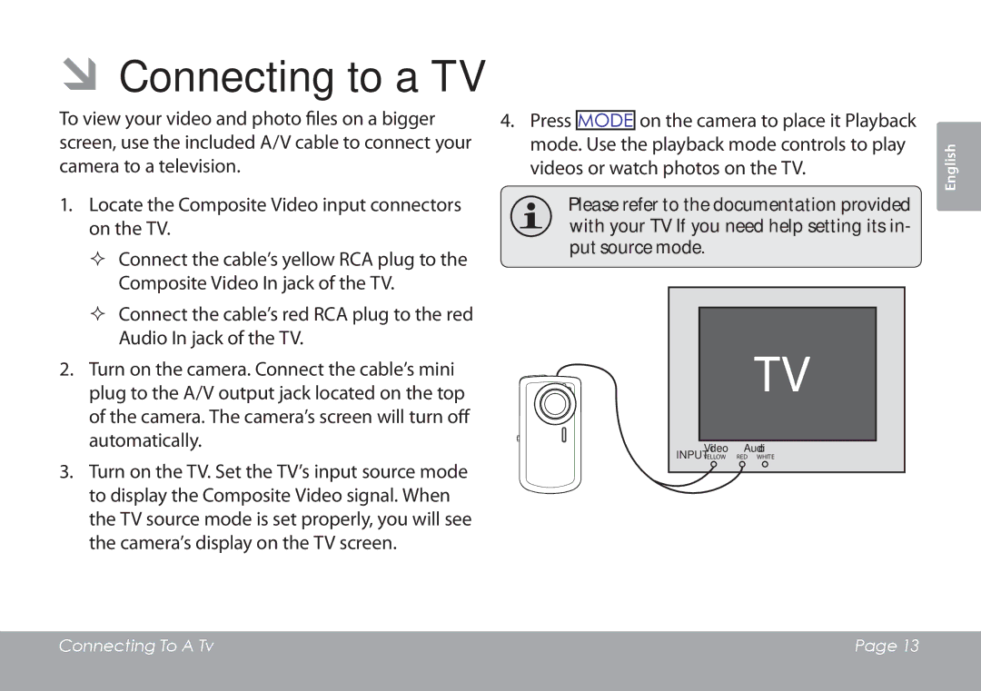 COBY electronic CAM3001 instruction manual ÂÂConnecting to a TV 