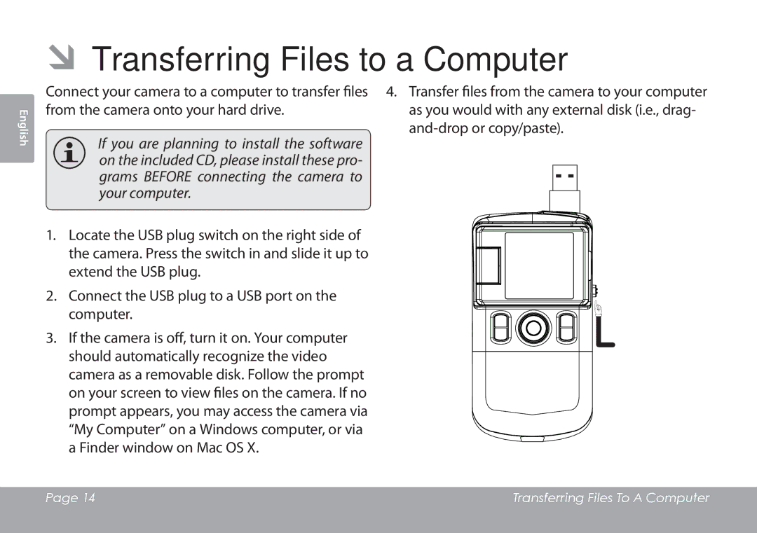 COBY electronic CAM3001 instruction manual ÂÂTransferring Files to a Computer 