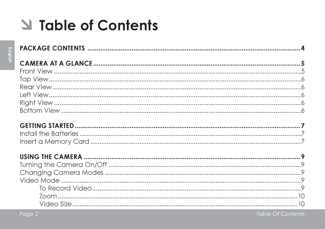 COBY electronic CAM3001 instruction manual ÂÂTable of Contents 