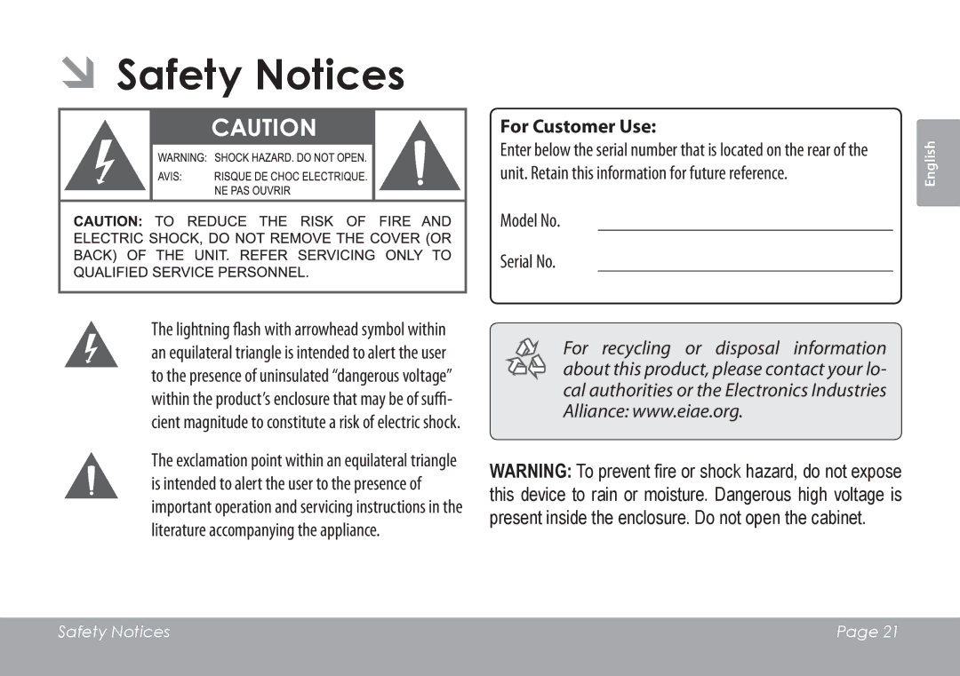 COBY electronic CAM3001 instruction manual ÂÂSafety Notices, Model No Serial No 