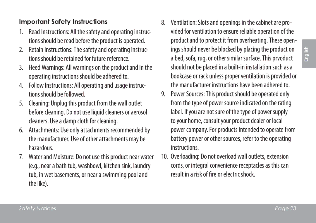 COBY electronic CAM3001 instruction manual Important Safety Instructions 