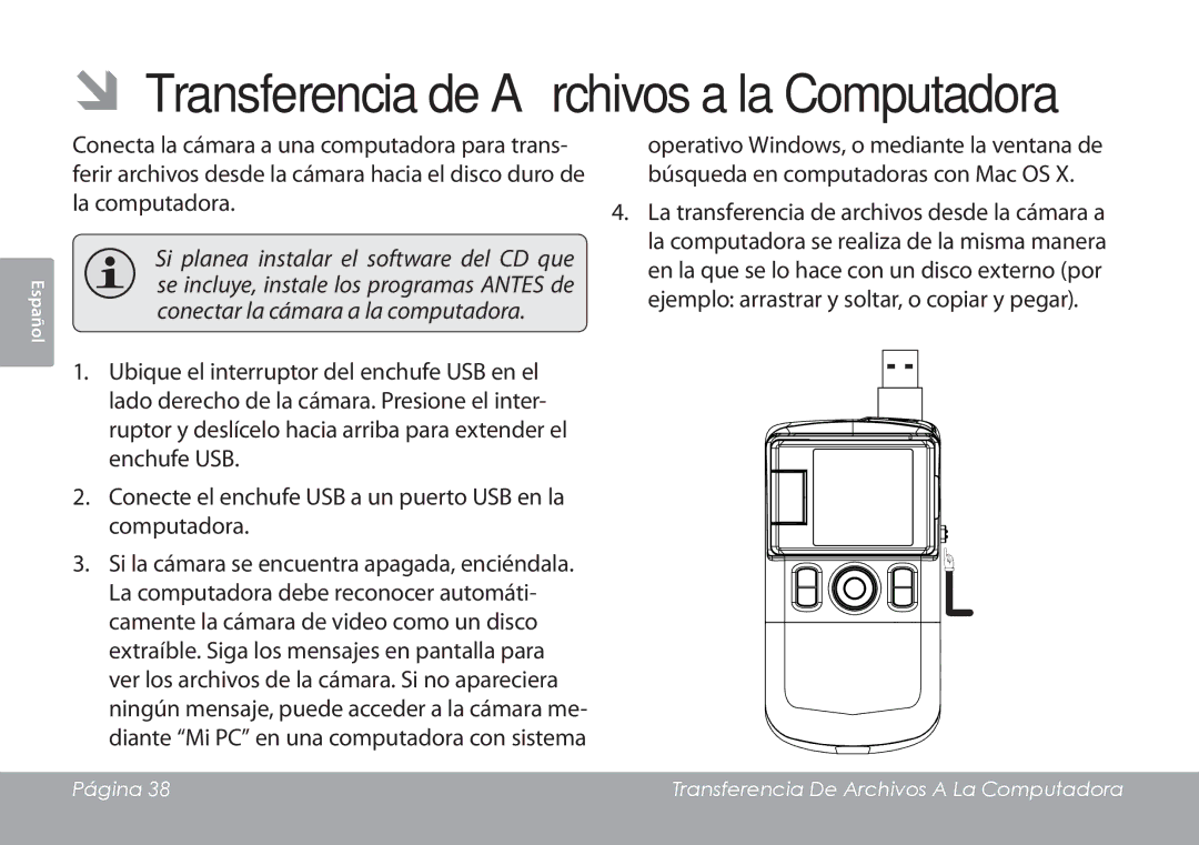 COBY electronic CAM3001 instruction manual ÂÂÂTransferencia de Archivos a la Computadora 