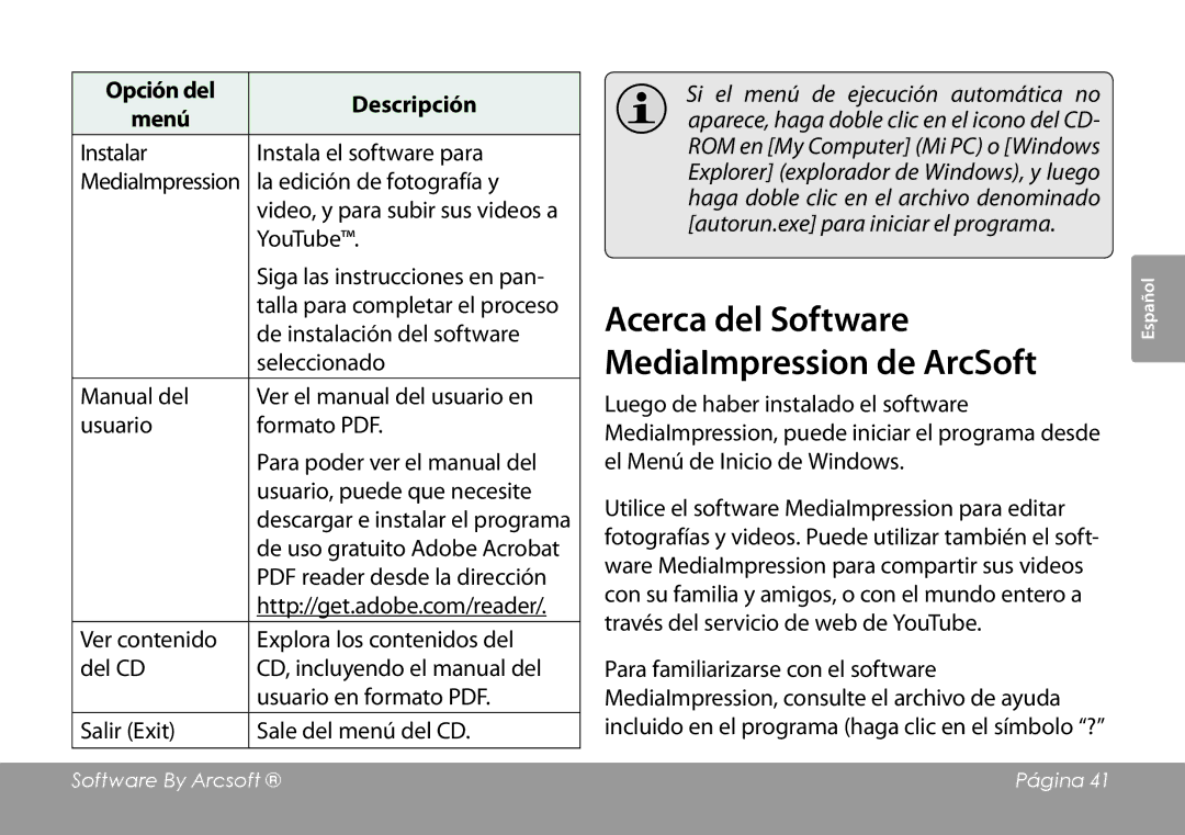 COBY electronic CAM3001 Instalar Instala el software para, La edición de fotografía y, YouTube, Seleccionado 