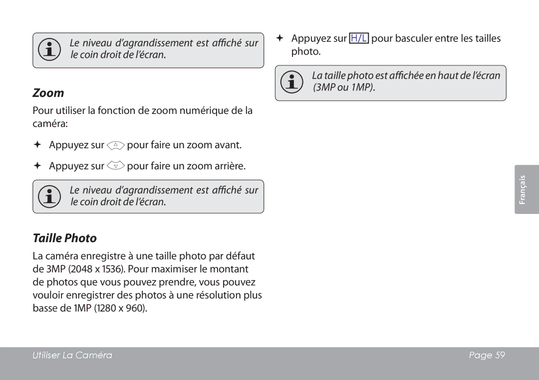 COBY electronic CAM3001 instruction manual Taille Photo 