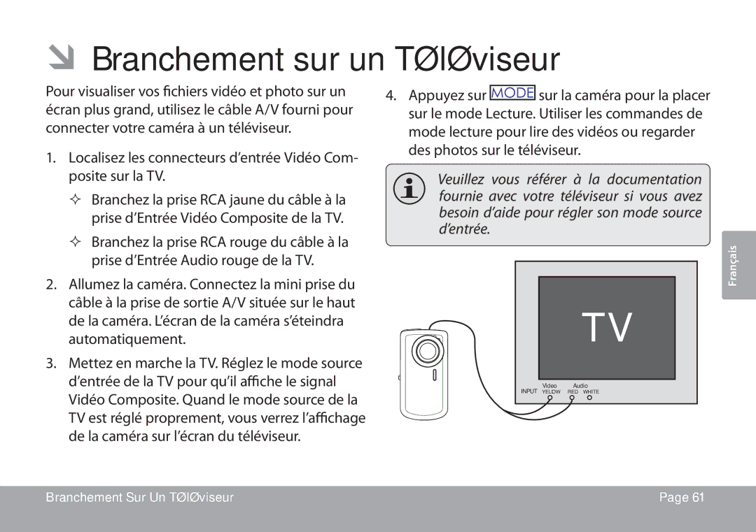 COBY electronic CAM3001 instruction manual ÂÂBranchement sur un Téléviseur 