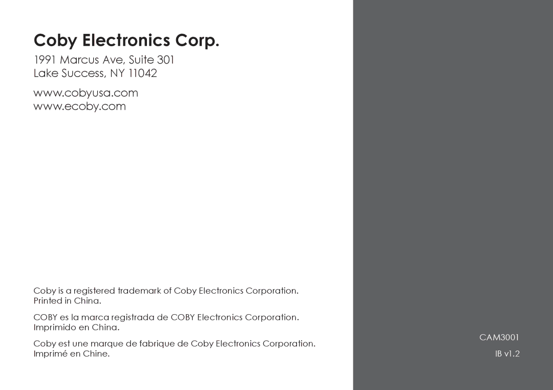 COBY electronic CAM3001 instruction manual Coby Electronics Corp 