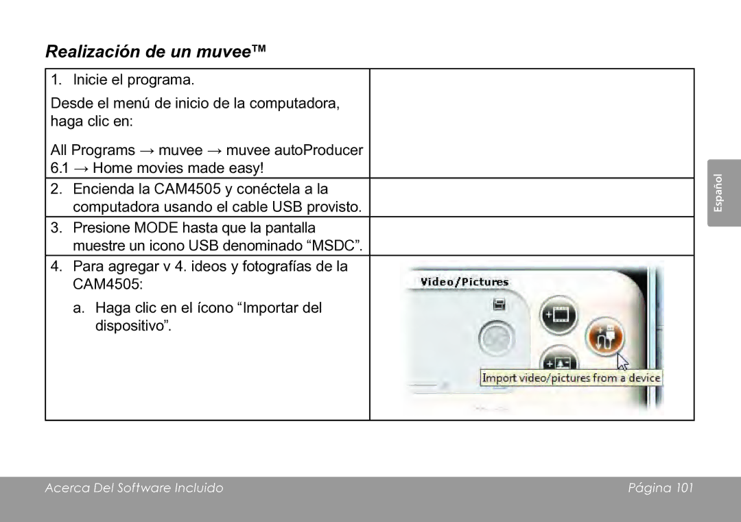 COBY electronic CAM3005 instruction manual Realización de un muvee 