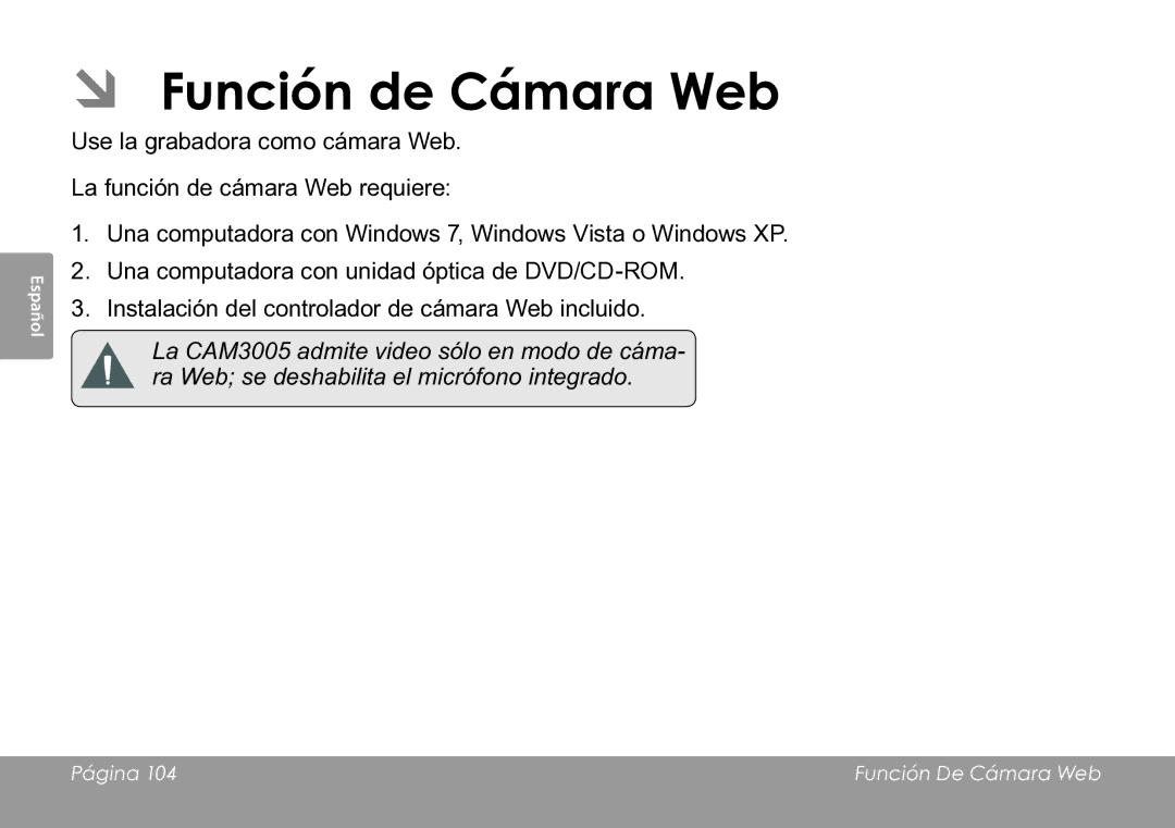 COBY electronic CAM3005 instruction manual ÂÂ Función de Cámara Web 