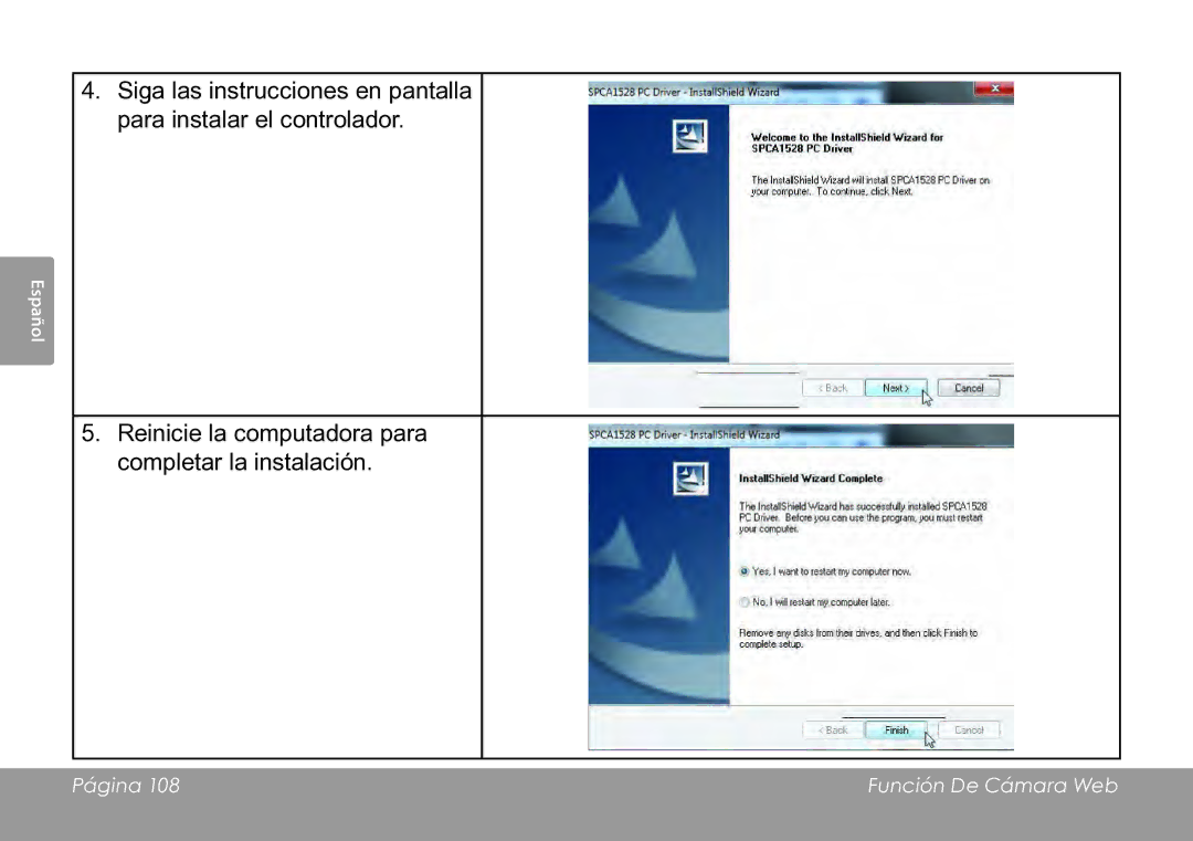 COBY electronic CAM3005 instruction manual Página Función De Cámara Web 