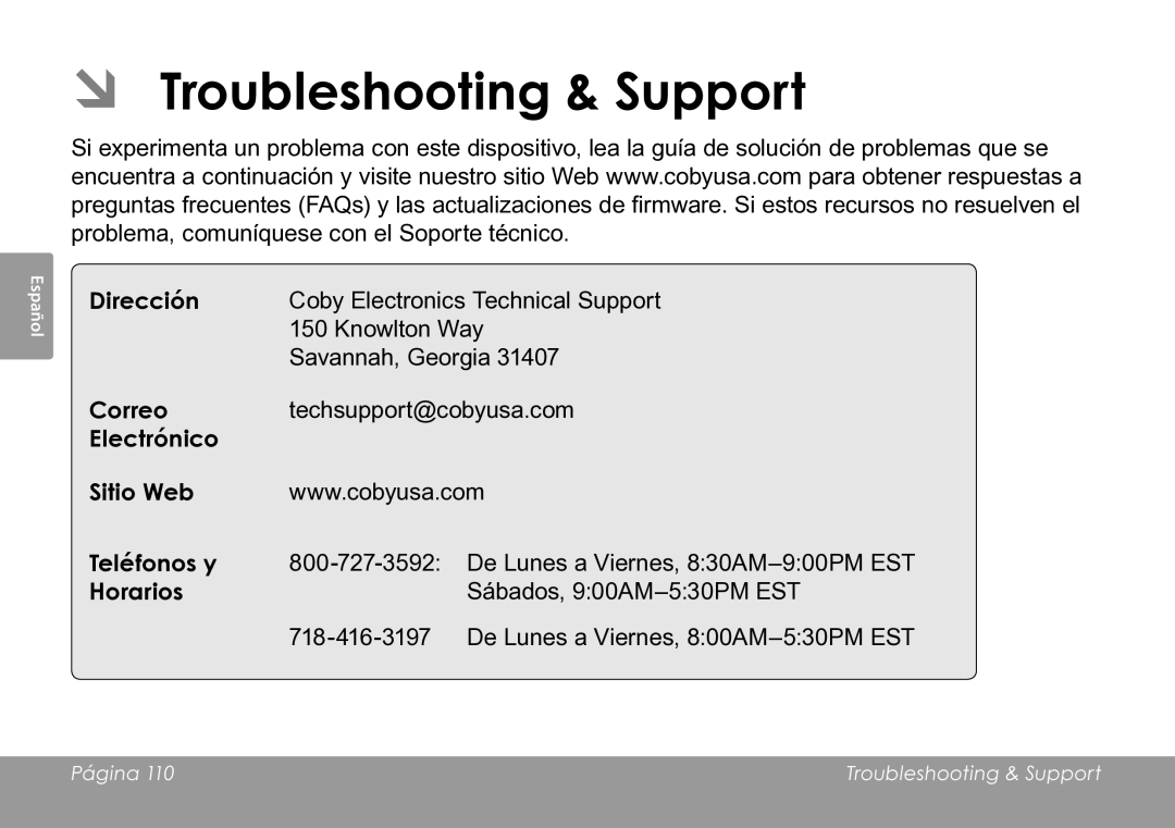 COBY electronic CAM3005 instruction manual Dirección 