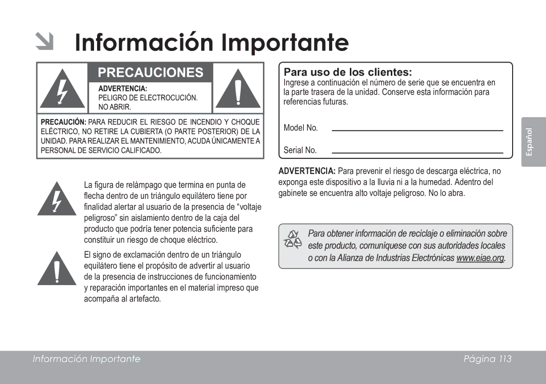 COBY electronic CAM3005 instruction manual ÂÂ Información Importante, Para uso de los clientes 