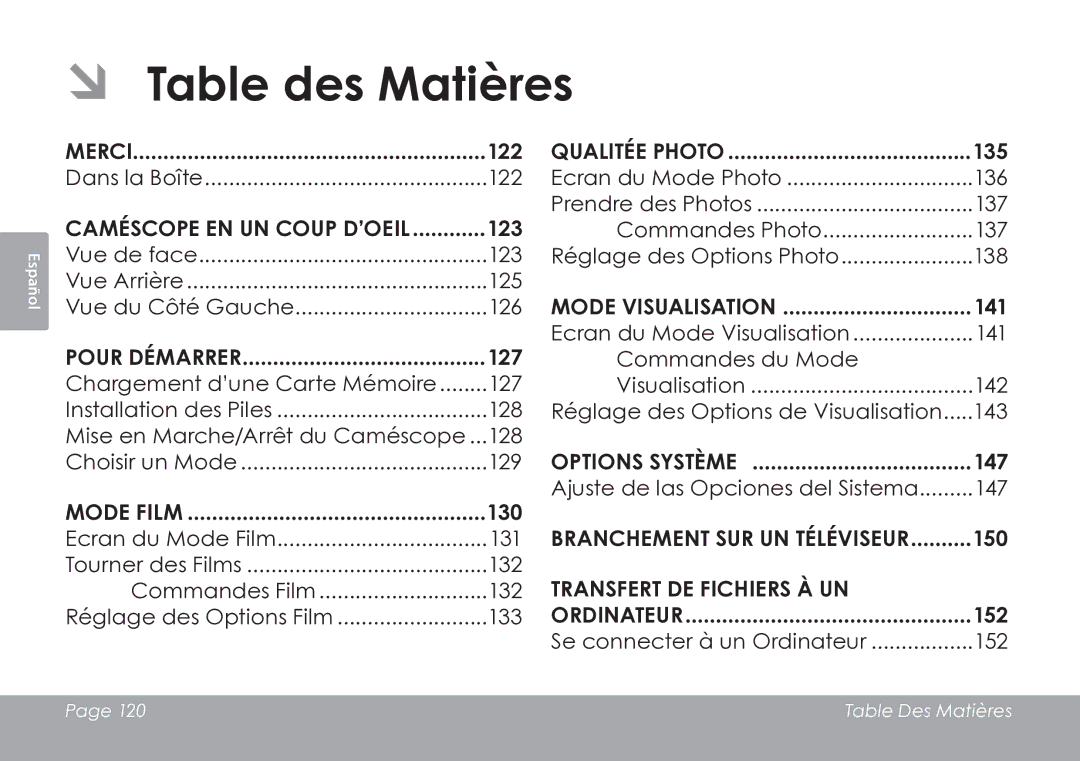 COBY electronic CAM3005 instruction manual ÂÂ Table des Matières, Caméscope EN UN Coup D’OEIL 