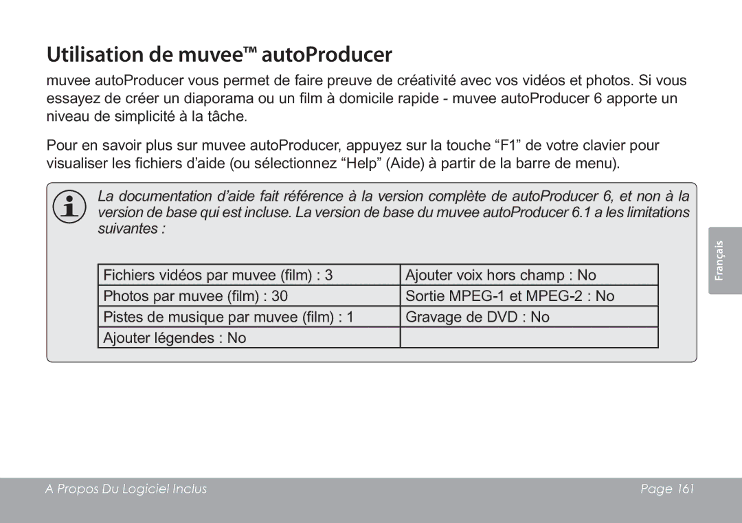 COBY electronic CAM3005 instruction manual Utilisation de muvee autoProducer 